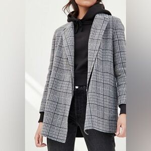 Theory Clairene Wool Cashmere Blazer Grey Plaid Open Jacket Coat Tailored Felt